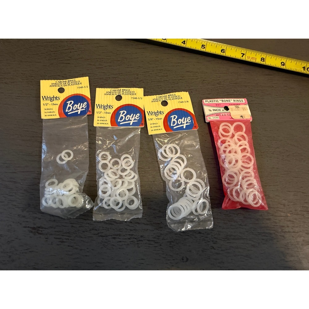 Vintage Boye Wrights Plastic Cabone Rings Lot 1/2 5/8 Inch Sewing Craft Supplies